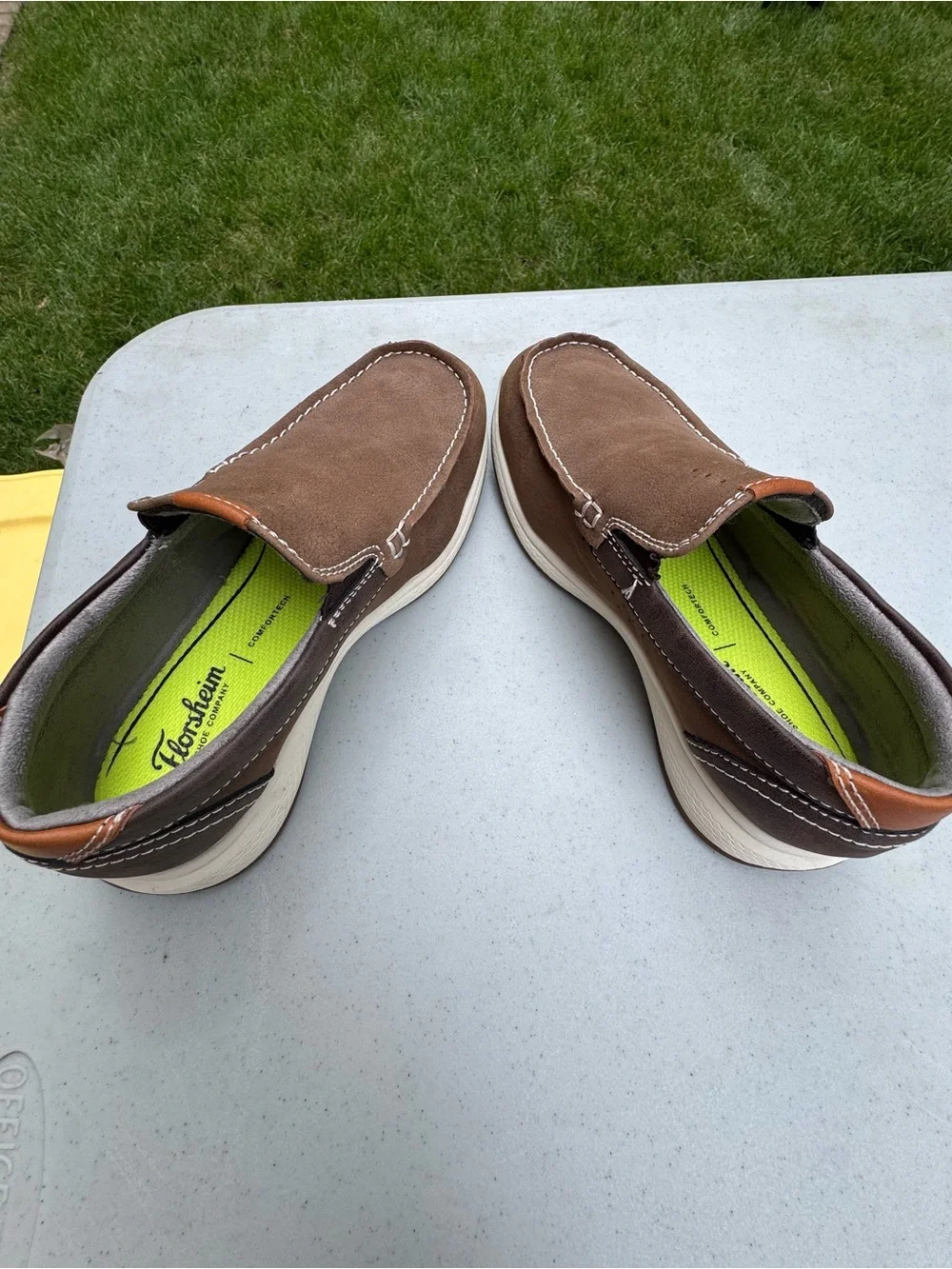 Florsheim Brown Suede Slip-On Loafers with Lime-Green Insole